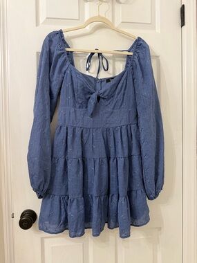 Blue Eyelet Mini Dress